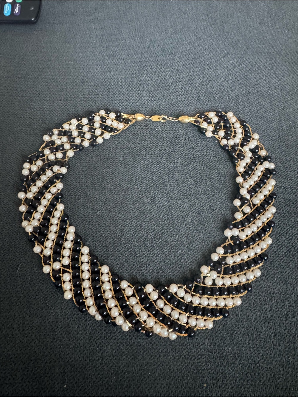Gold-Tone Black and White Pearl Statement Necklace